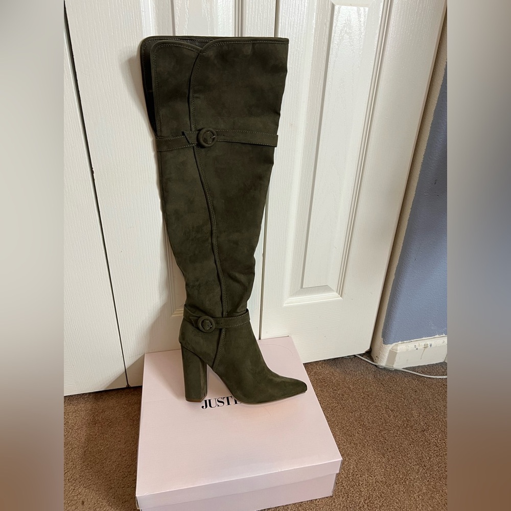 JustFab Dark Green Over the Knee Boots